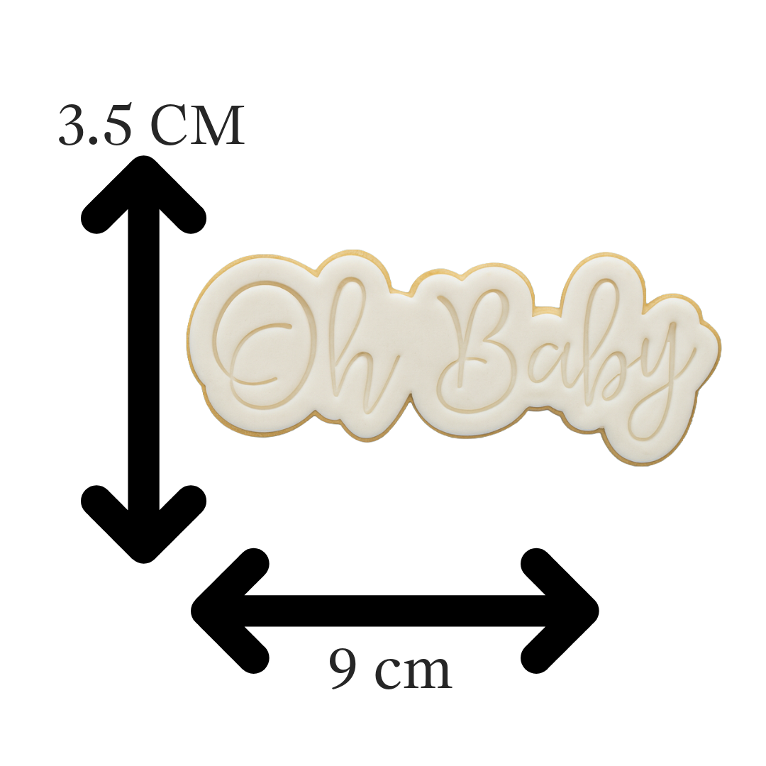 Oh Baby Cookie Cutter with Embosser – Baby Shower Cookie Stamp