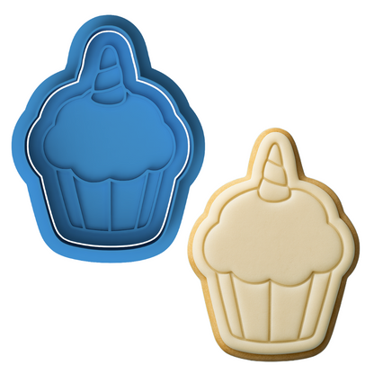 Unicorn Cupcake Cookie Cutter & Embosser – Magical Birthday Party Cookie Design