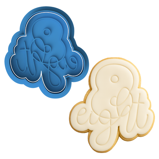 Script Eight Cookie Cutter and Embosser | 8th Birthday Cookie Stamp