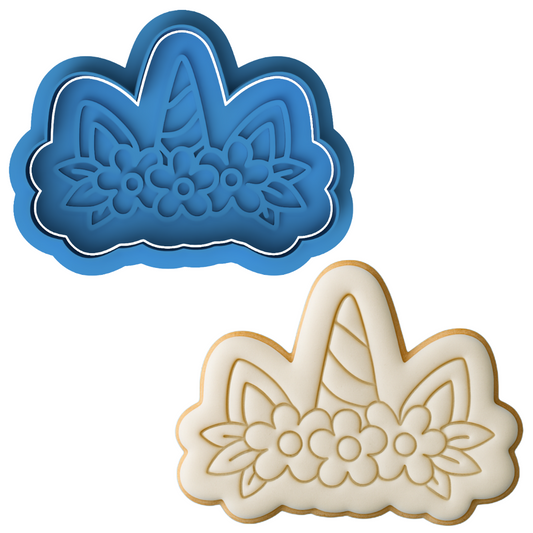 Unicorn Horn & Flowers Cookie Cutter & Embosser – Magical Birthday Cookie Design