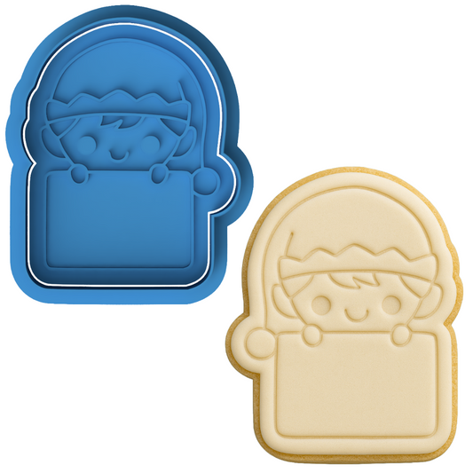 Elf Holding Note Cookie Cutter & Embosser – Christmas Plaque Cookie Design