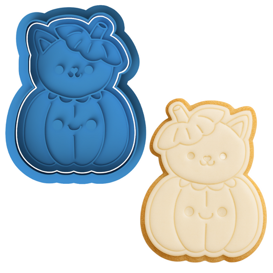 Cat in Pumpkin Cookie Cutter & Embosser Halloween Biscuit Stamp
