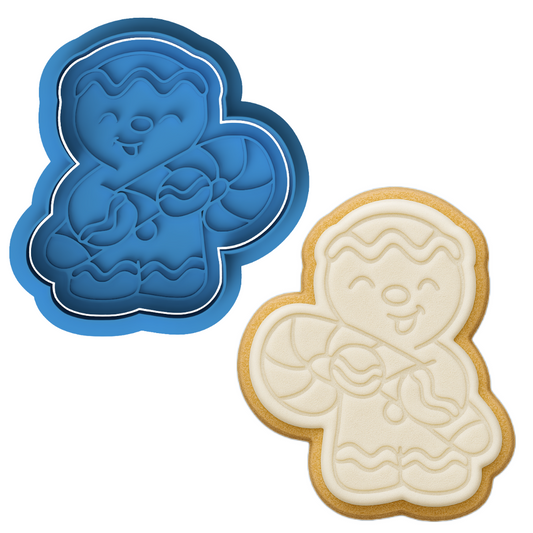 Gingerbread Man with Candy Cane Cookie Cutter & Embosser – Cute Christmas Cookie Design