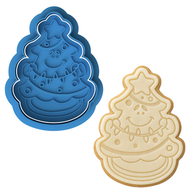 Smiley Christmas Tree Cookie Cutter & Embosser – Festive Holiday Design