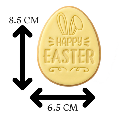 Happy Easter Egg with Bunny Ears Cookie Cutter and Embosser Stamp | Spring Holiday, Cute Rabbit Details