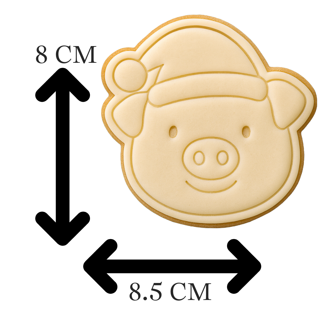 Christmas Piggy Cookie Cutter & Embosser – Cute Santa Pig Cookie Design