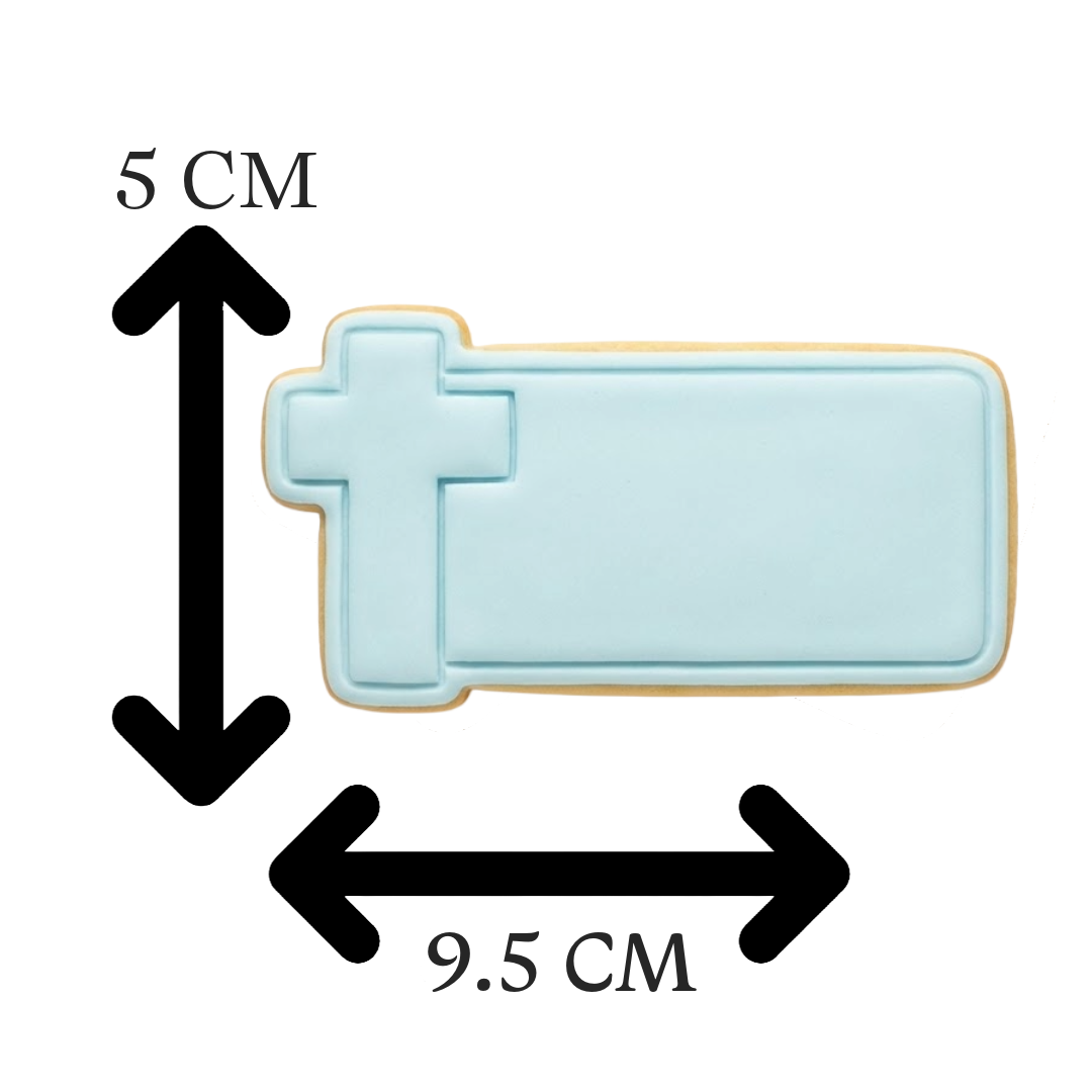 Cross with Name Plaque Cookie Cutter and Embosser Stamp | Personalised Baptism, Communion, Easter Treat