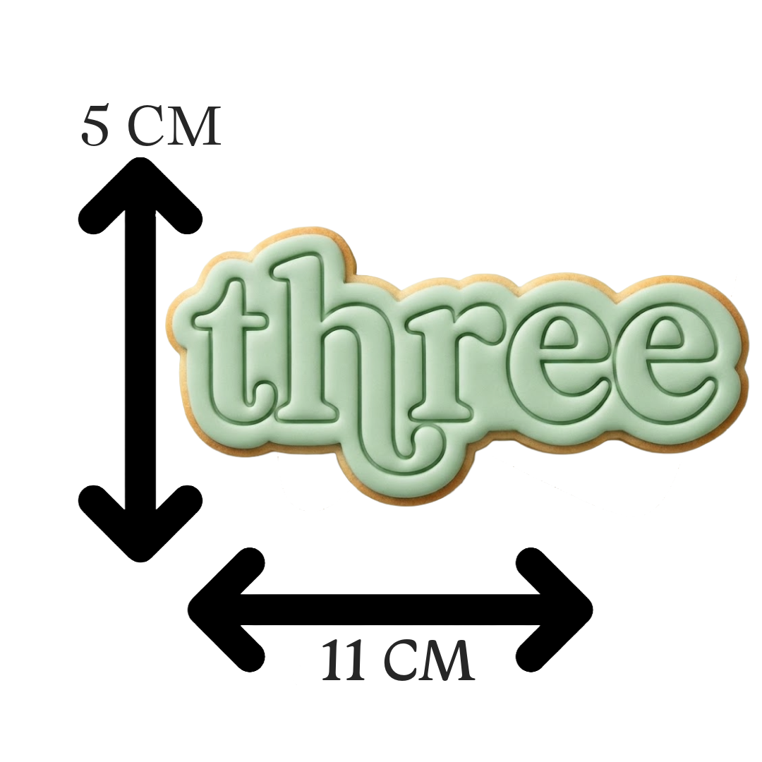 Third Birthday "three" Plaque Cookie Cutter and Embosser Set | Milestone, Number Three