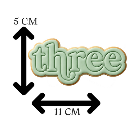 Third Birthday "three" Plaque Cookie Cutter and Embosser Set | Milestone, Number Three
