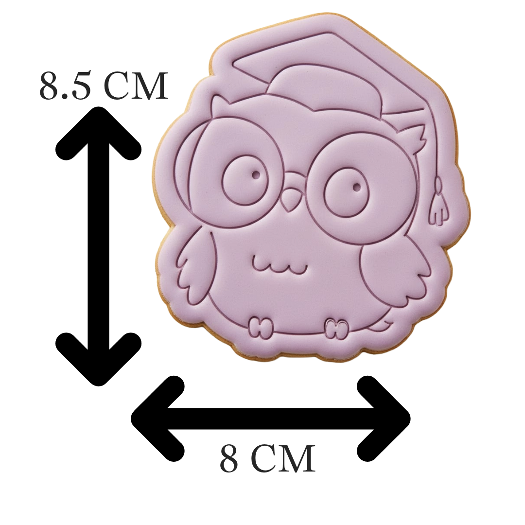 Cute Graduation Owl with Glasses Cookie Cutter and Embosser Stamp Set | Grad Cap