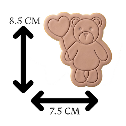 Teddy Bear Holding Heart Balloon Cookie Cutter and Embosser Stamp | Valentine's Day, Cute Animal, Party Theme