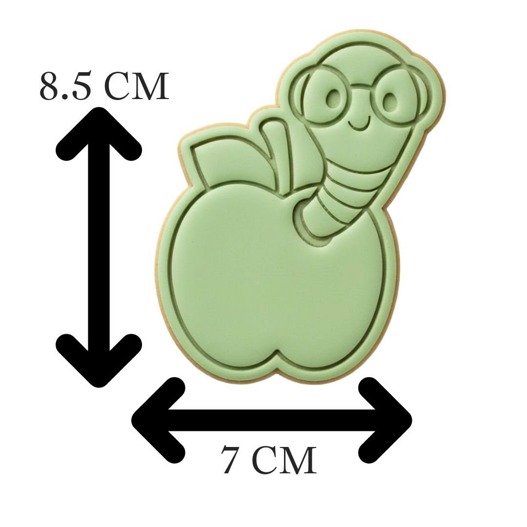 Cute Bookworm in Apple Cookie Cutter and Embosser Stamp Set | Teacher Gift, School