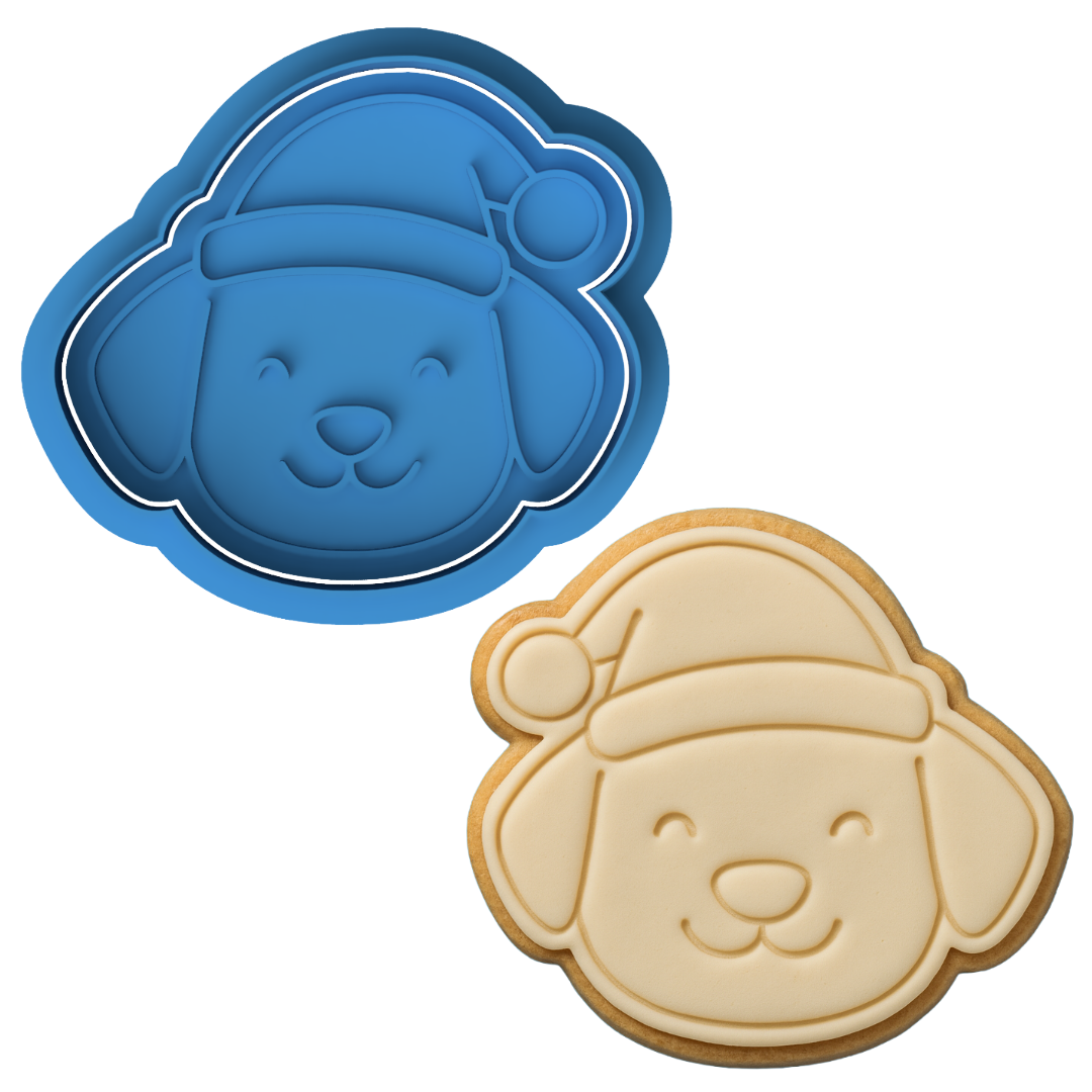 Christmas Puppy Cookie Cutter & Embosser – Cute Dog Santa Cookie Design