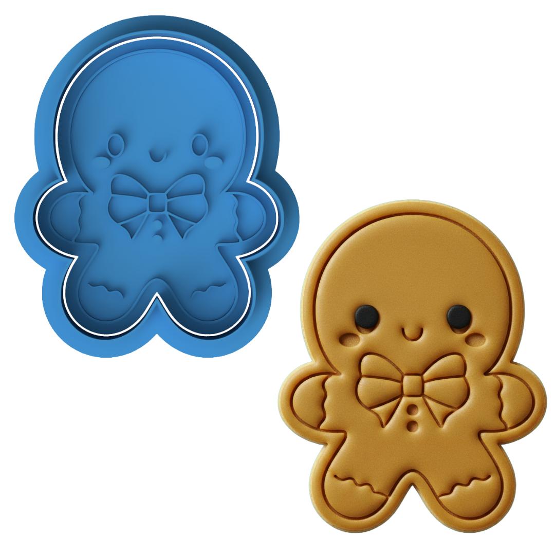Kawaii Gingerbread Man Cookie Cutter and Embosser Stamp Cute Christmas Bowtie