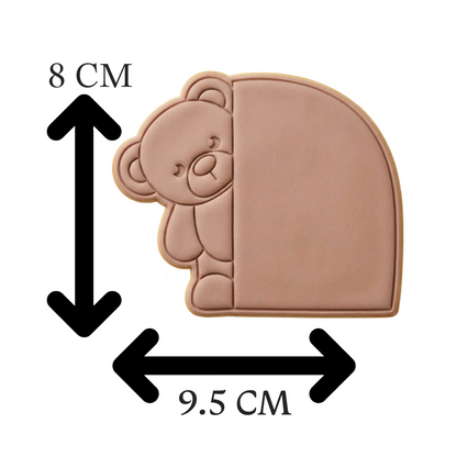 Peeking Teddy Bear Arch Cookie Cutter and Embosser Stamp | Name Plaque, Baby Shower, Custom Text Area