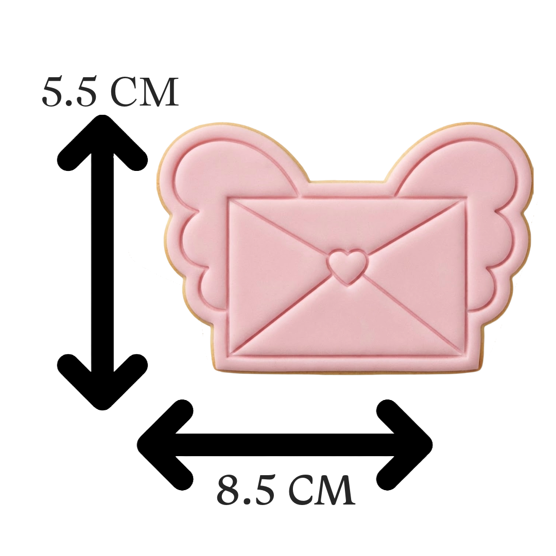 Flying Love Letter Cookie Cutter and Embosser Stamp | Cupid Envelope with Wings, Valentine's Mail, Cute Heart
