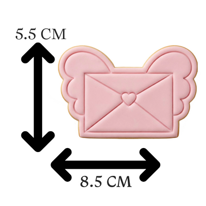 Flying Love Letter Cookie Cutter and Embosser Stamp | Cupid Envelope with Wings, Valentine's Mail, Cute Heart