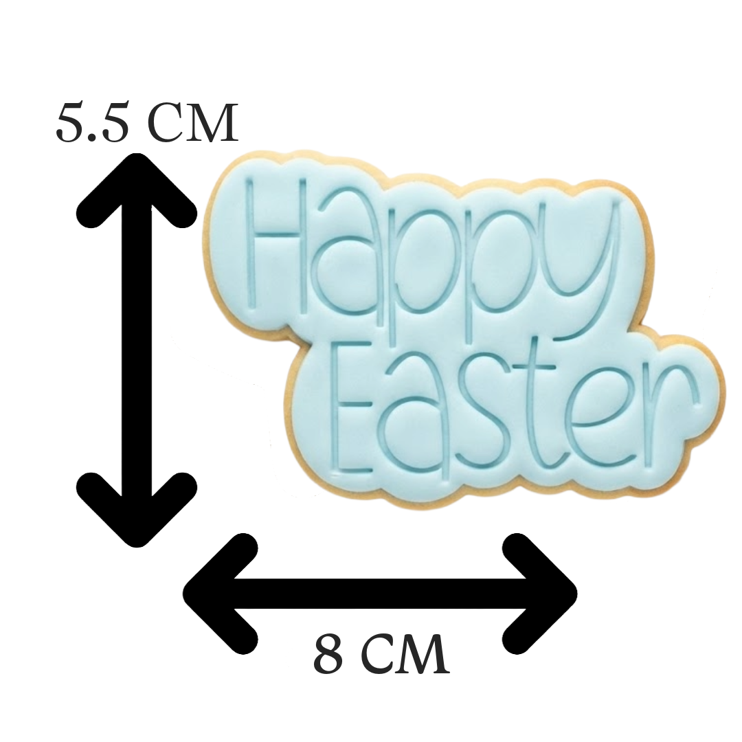 Happy Easter Text Cookie Cutter and Embosser Stamp | Fun Bubble Font, Spring Holiday, Cute Quote