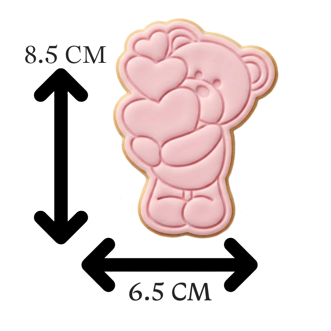 Cute Teddy Bear Holding Hearts Cookie Cutter and Embosser Set | Valentine's Day, Love Bear