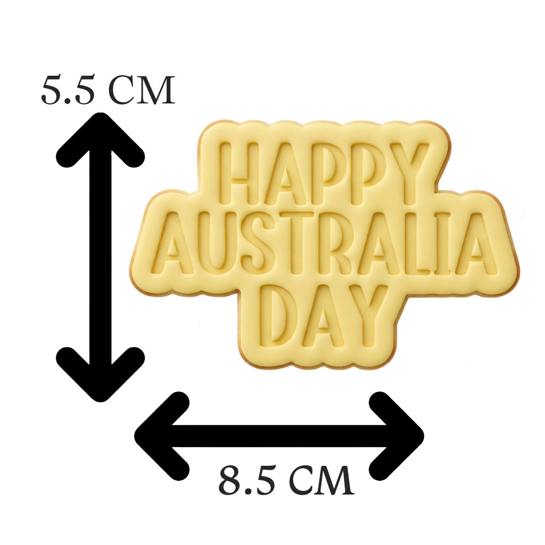 Happy Australia Day Plaque Cookie Cutter and Embosser Stamp | Block Font, National Holiday