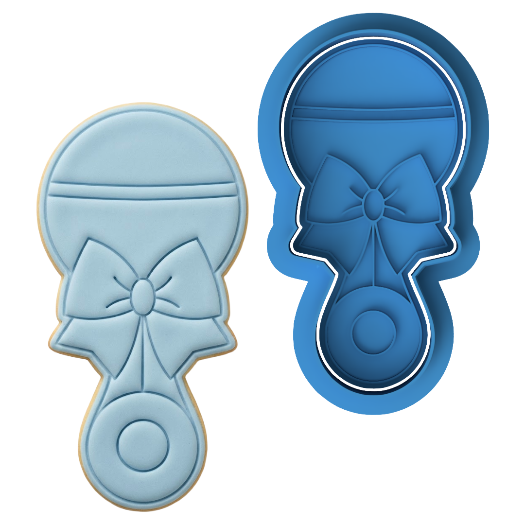 Baby Rattle with Bow Cookie Cutter and Embosser Stamp | Baby Shower, Gender Reveal, Newborn Gift
