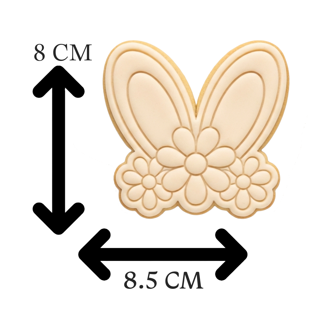 Floral Bunny Ears Cookie Cutter and Embosser Stamp | Easter Rabbit, Spring Flowers, Cute Animal