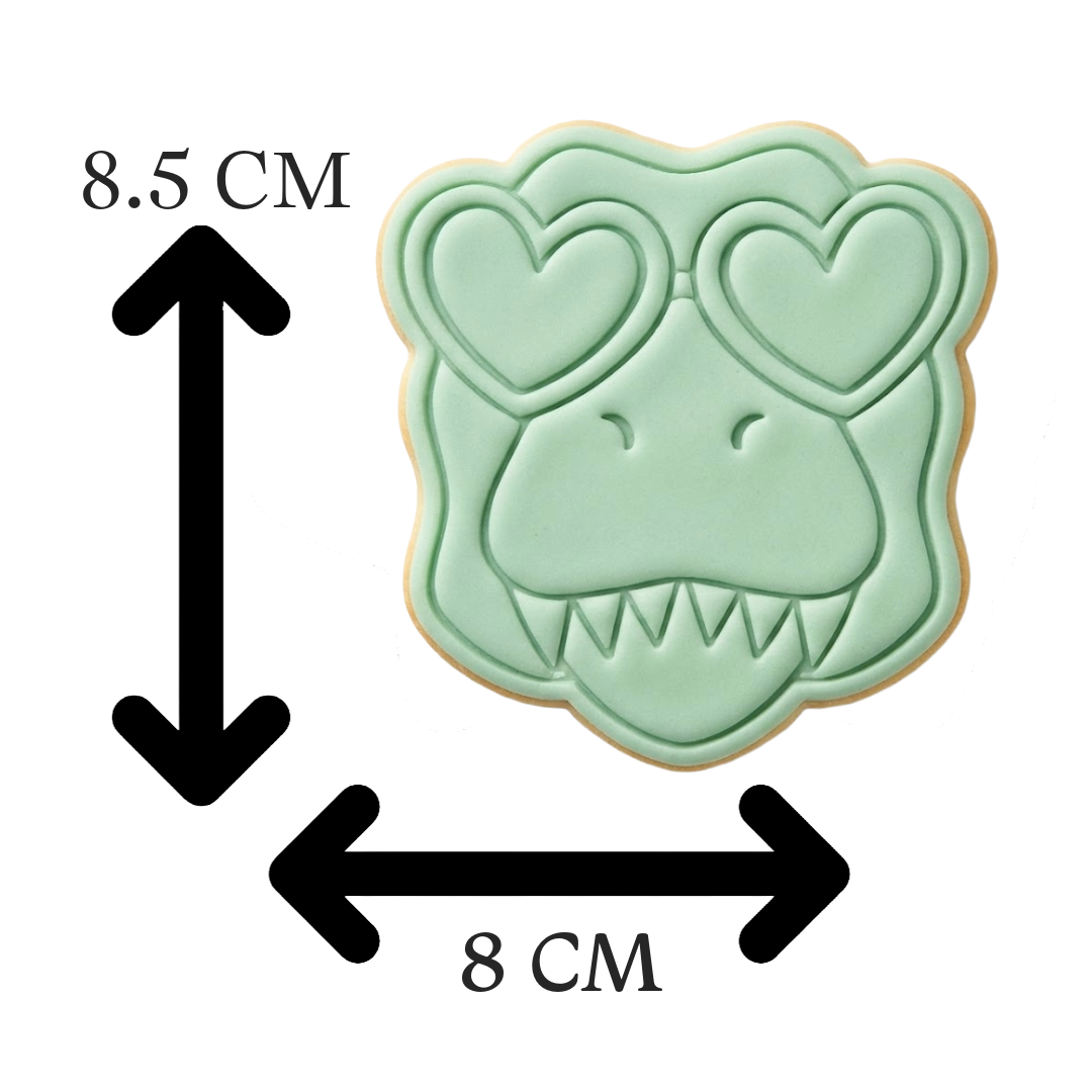T-Rex with Heart Sunglasses Cookie Cutter and Embosser Stamp | Dinosaur Valentine, Cool Dino, Kids Party
