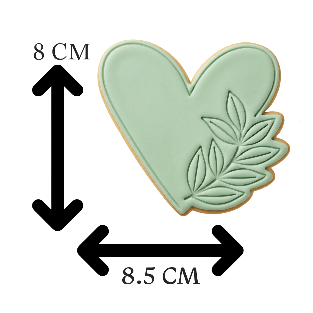 Floral Heart with Leaves Cookie Cutter and Embosser Stamp | Boho, Botanical, Wedding, Valentine