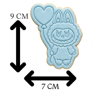 Labubu Holding Heart Balloon Cookie Cutter and Embosser Stamp The Monsters, Valentine's Day
