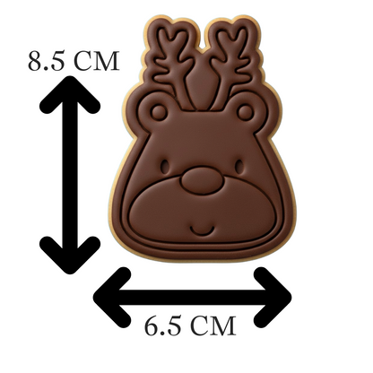 Cute Reindeer Face Cookie Cutter and Embosser | Rudolph Christmas Holiday Baking
