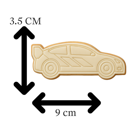 Rally Car Cookie Cutter with Embosser – Race Car Design with Spoiler
