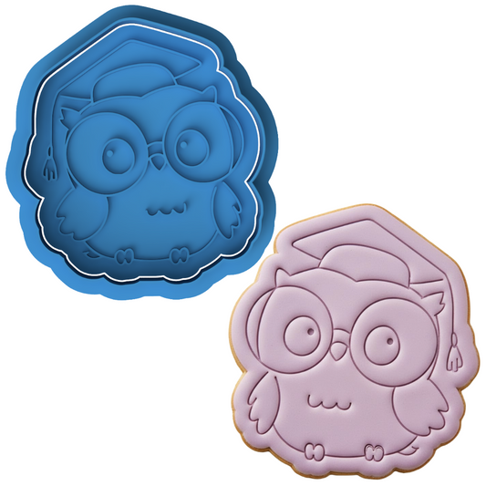 Cute Graduation Owl with Glasses Cookie Cutter and Embosser Stamp Set | Grad Cap