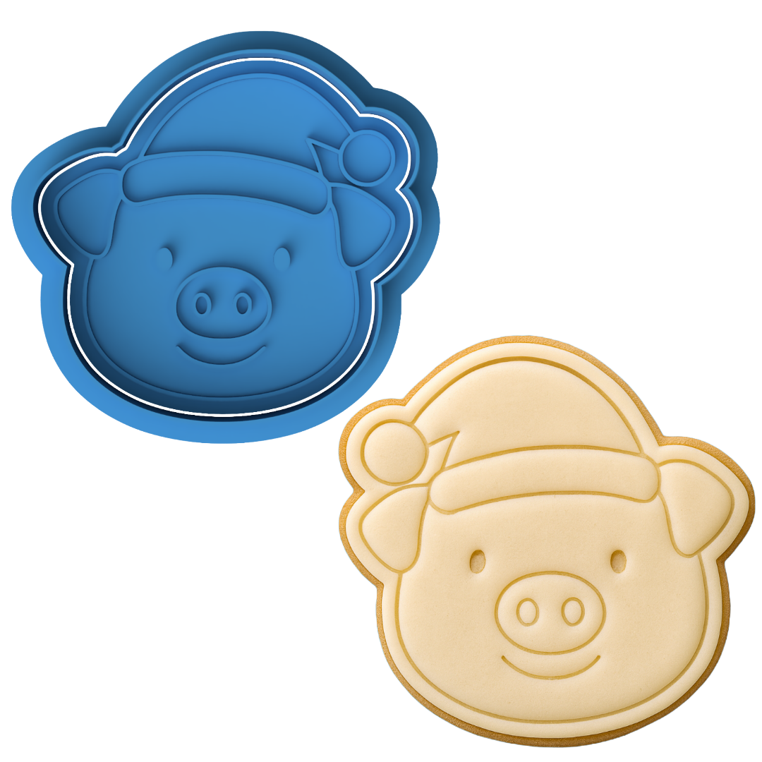 Christmas Piggy Cookie Cutter & Embosser – Cute Santa Pig Cookie Design