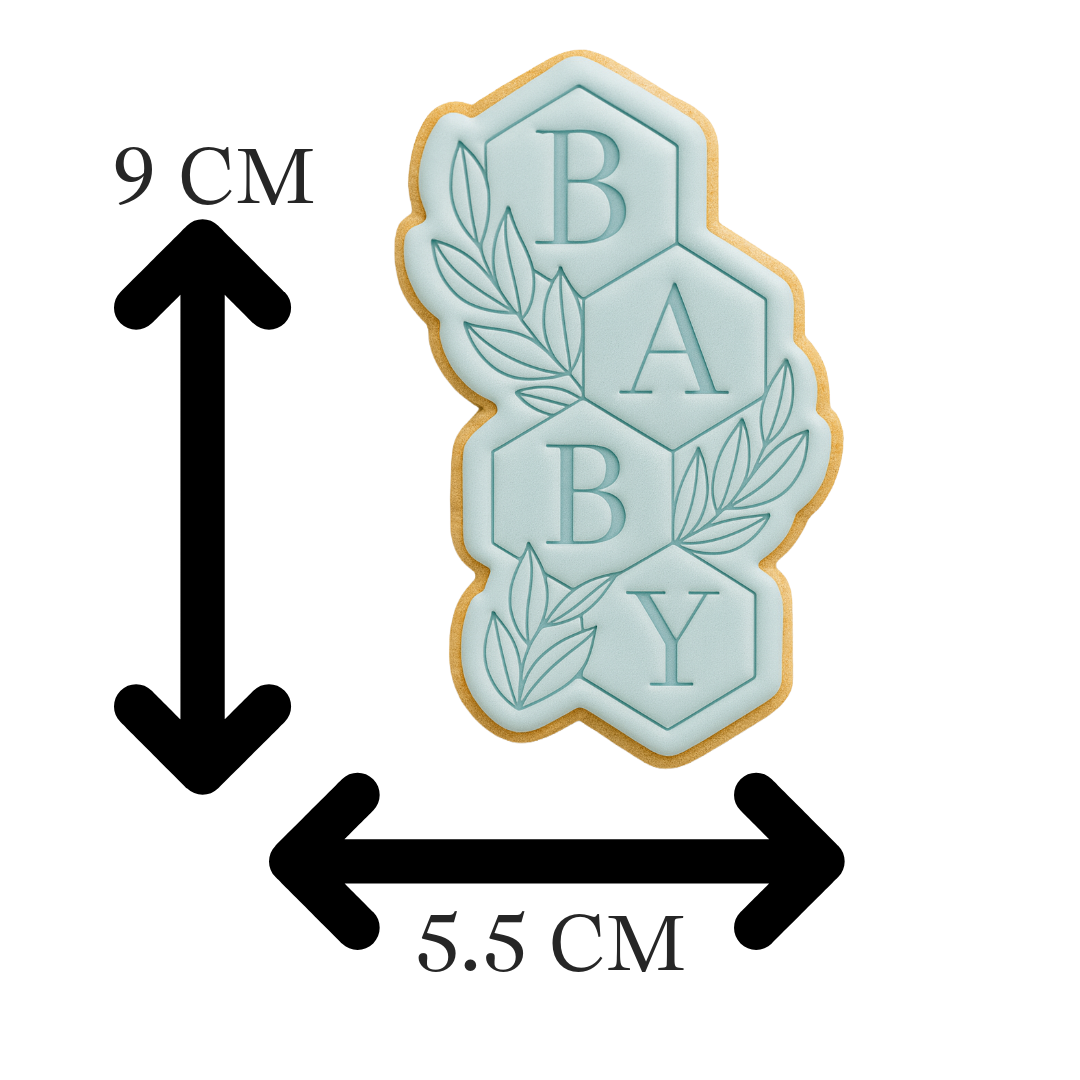 BABY Hexagon Plaque Cookie Cutter and Embosser Set | Baby Shower, Modern Foliage