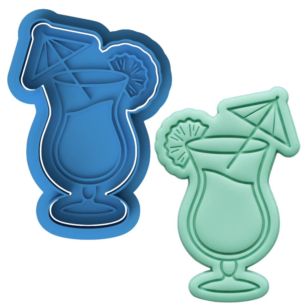 Tropical Cocktail Cookie Cutter and Embosser Set | Piña Colada Summer Luau Party