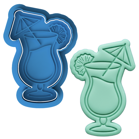 Tropical Cocktail Cookie Cutter and Embosser Set | Piña Colada Summer Luau Party