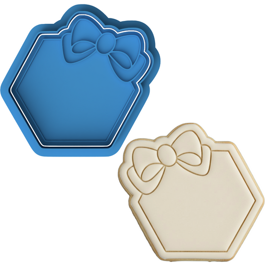 Hexagon Bow Plaque Cookie Cutter & Embosser Stamp (Wedding & Baby Shower)