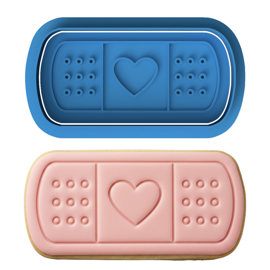 Cute Band-Aid Cookie Cutter and Embosser Set | Heart Plaster Get Well Soon Cookie
