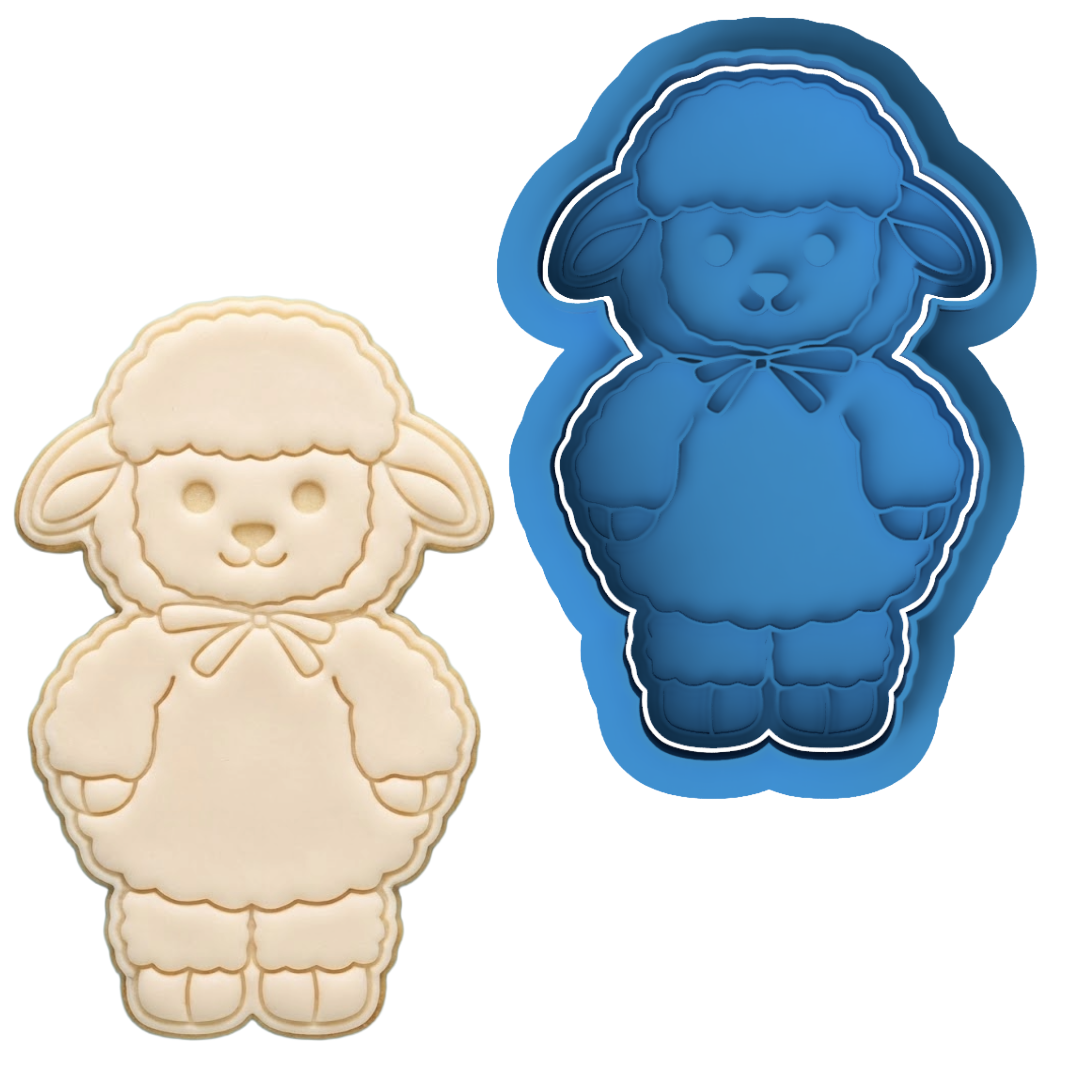 Cute Lamb with Bow Tie Cookie Cutter and Embosser Stamp | Easter Sheep, Farm Animal, Baby Shower