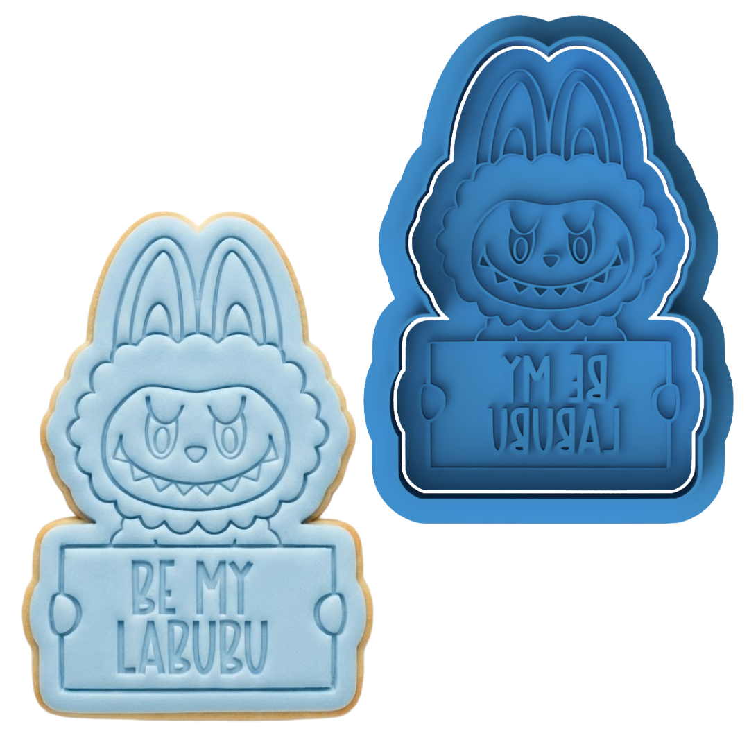 Labubu Holding Sign Cookie Cutter and Embosser Stamp | The Monsters, Art Toy, Valentine's Day