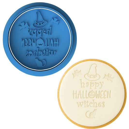 Happy Halloween Witches Cookie Cutter with Embosser