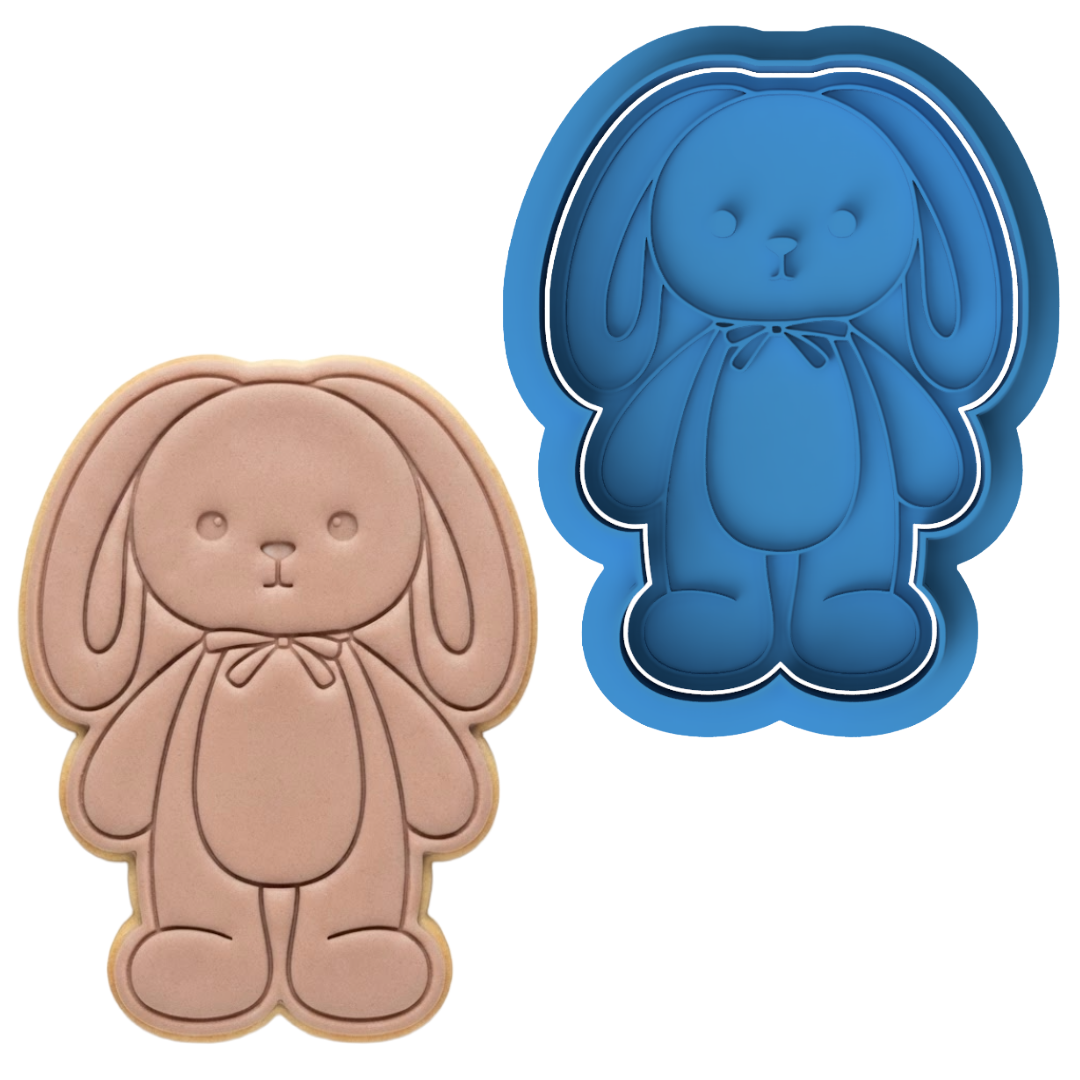 Cute Floppy Ear Bunny with Bow Cookie Cutter and Embosser Stamp | Easter Rabbit, Baby Shower, Woodland Animal