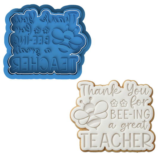 Thank You for Bee-ing a Great Teacher" Cookie Cutter and Embosser Set | Teacher Appreciation Gift | Bee Cookie Stamp | End of Year Gift