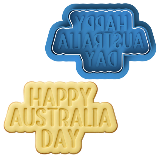Happy Australia Day Plaque Cookie Cutter and Embosser Stamp | Block Font, National Holiday