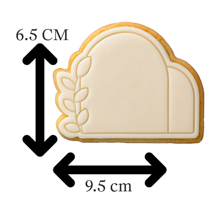 Double Arch Cookie Cutter with Leaf Embosser – Modern Arch Plaque with Botanical Detail