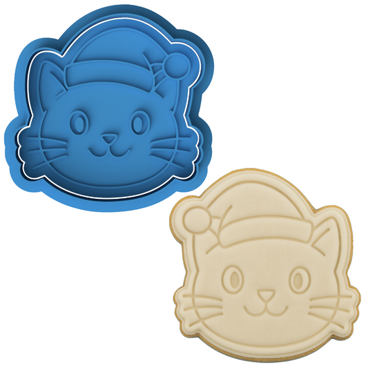 Christmas Kitty Cookie Cutter & Embosser – Cute Cat Santa Cookie Design