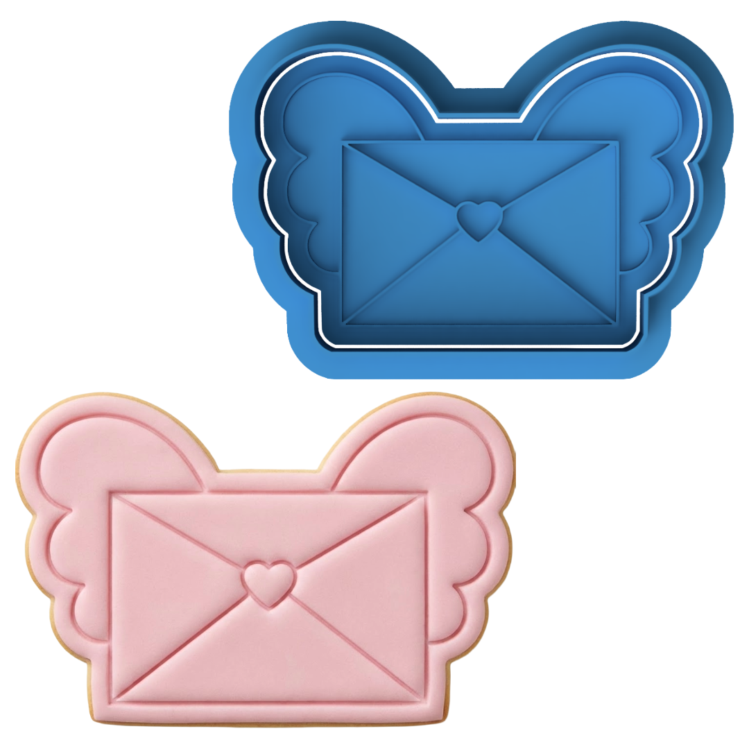 Flying Love Letter Cookie Cutter and Embosser Stamp | Cupid Envelope with Wings, Valentine's Mail, Cute Heart