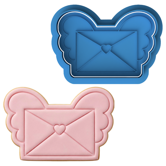 Flying Love Letter Cookie Cutter and Embosser Stamp | Cupid Envelope with Wings, Valentine's Mail, Cute Heart