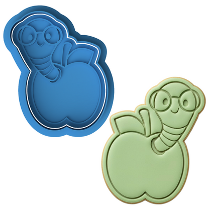 Cute Bookworm in Apple Cookie Cutter and Embosser Stamp Set | Teacher Gift, School