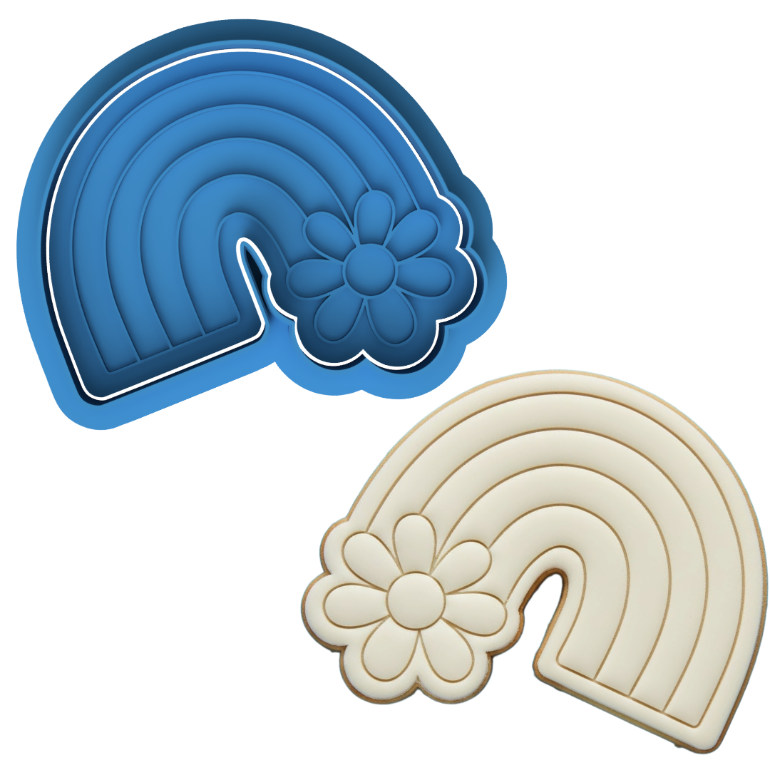 Boho Rainbow Daisy Cookie Cutter and Embosser | Groovy Flower Baby Shower Cookie